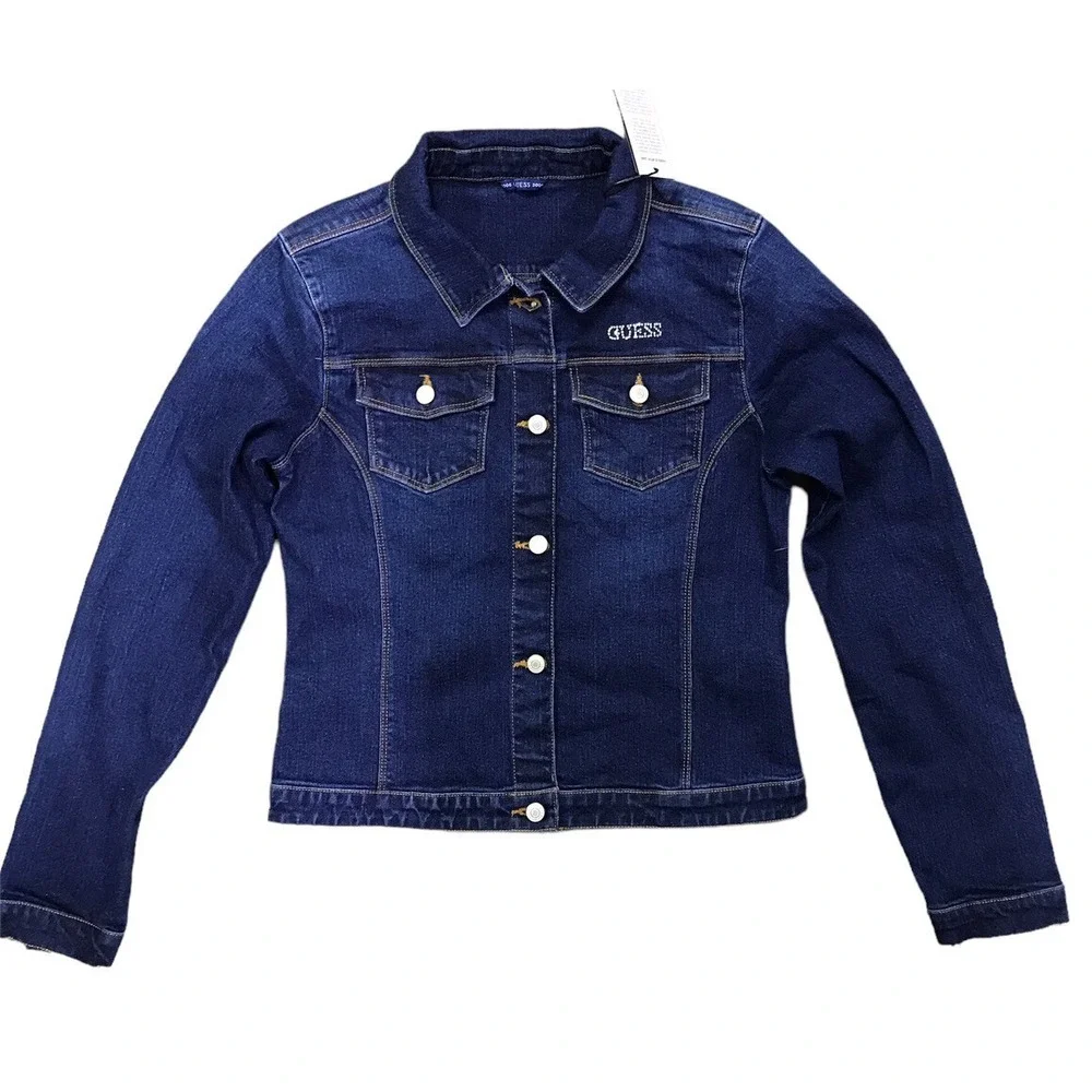 Guess Jean Jacket Youth Size 14  Medium Washed Blue With Rhinestone NWT